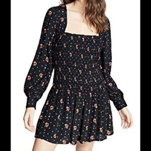 Free People Two Faces Printed Smocked Long Sleeve Mini Dress Size Medium